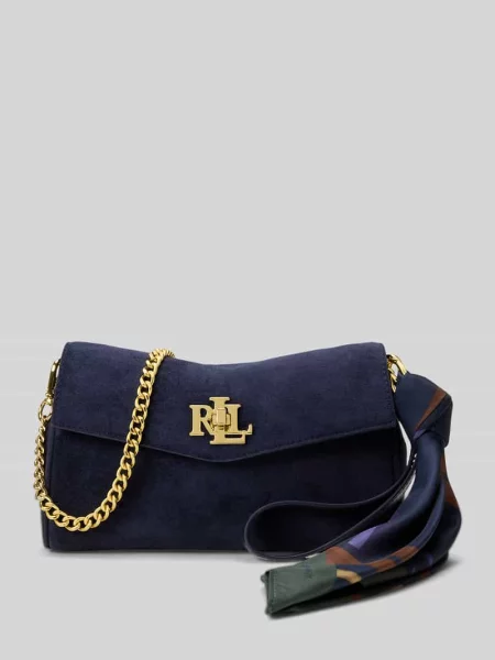 Torba na ramię z naturalnej skóry z owcy Lauren Ralph Lauren granatowa