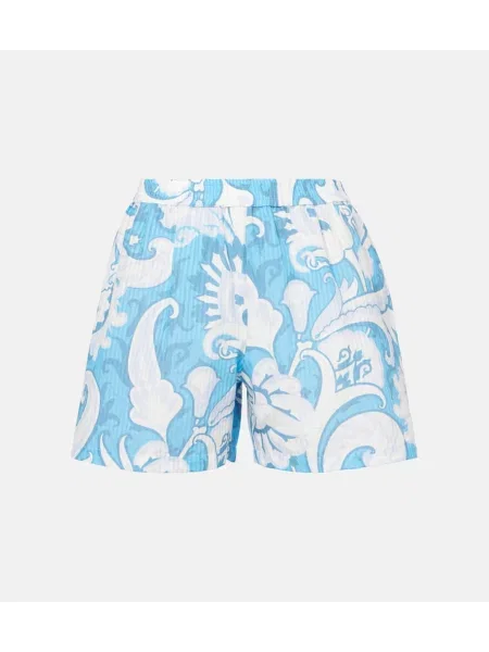 Pantaloni scurți Etro de mătase cu model paisley albastru