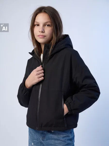 Sinsay Bunda s kapucí na se spodním elastickým lemem černá
