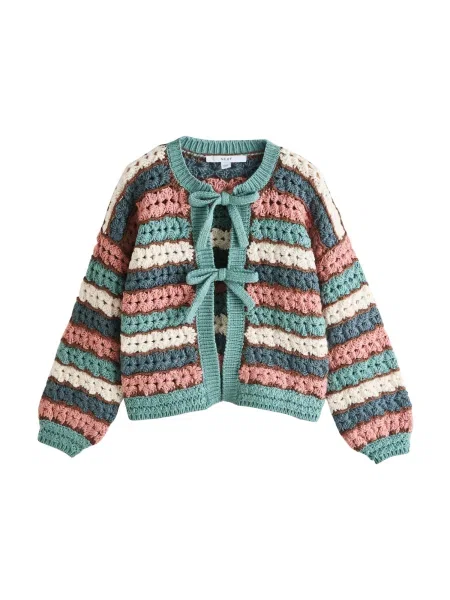 Next Geacă tricotată nisipiu / cyan / petrol / roz pitaya verde