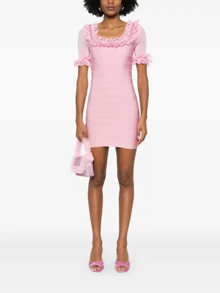 Rochie mini Self-portrait tricotate cu volane de costum roz