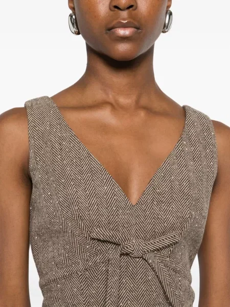 Rochie midi Ermanno Firenze cu funde până la genunchi de costum maro