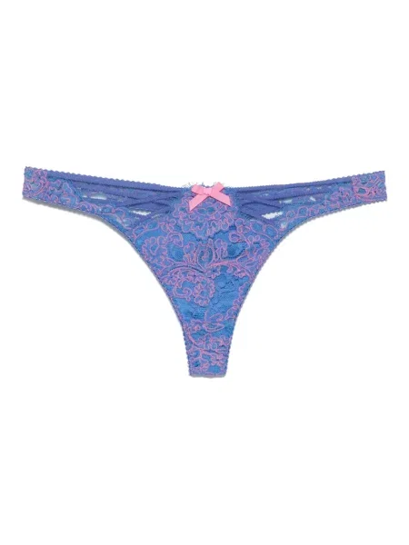 Chiloți tanga Agent Provocateur cu broderie cu model floral albastru