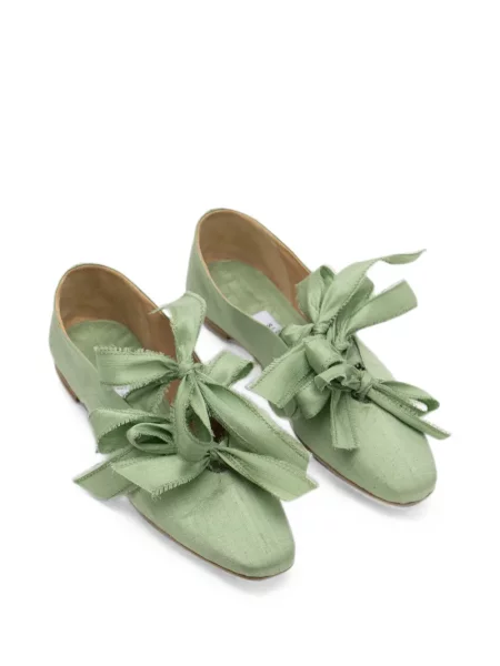 Balerini Sleeper cu funde de mătase verde