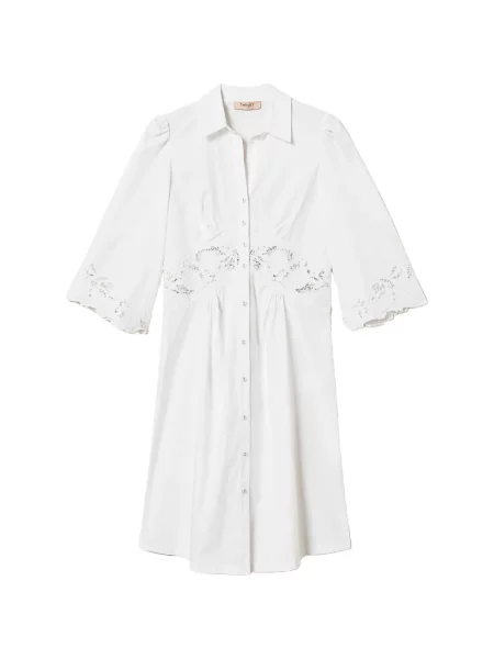 Rochie tip cămașă Twinset din dantelă până la genunchi de costum alb