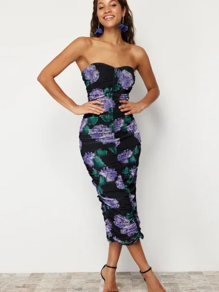 Rochie de seară Trendyol tricotate drapată eleganta negru