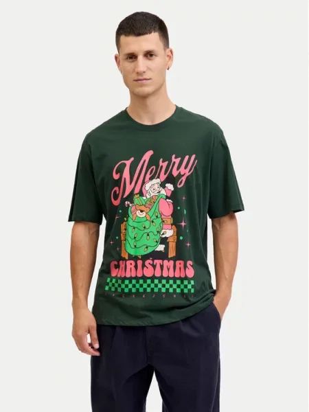 Jack & Jones Majica Holiday Cartoon zelena