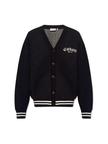 Sweter Carhartt Wip wełniany z dekoltem w serek czarny