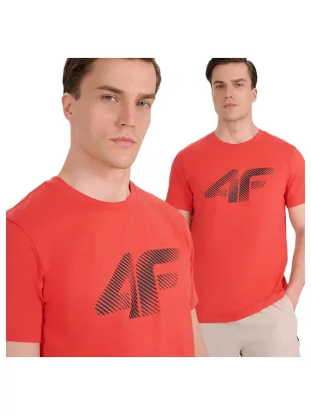 T-shirt regular z nadrukiem 4F czerwona