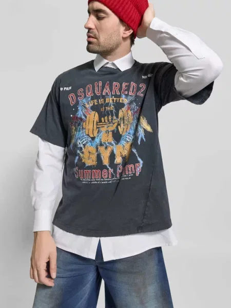 Sport Mężczyzna L Koszulka z grafiką Dsquared2 szary