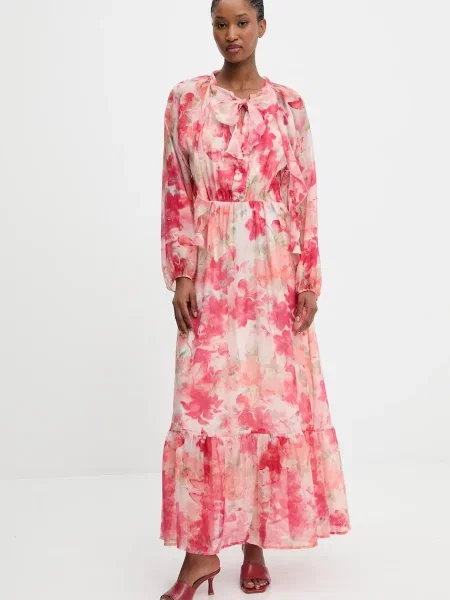 Answear.LAB sukienka maxi rozkloszowana różowy