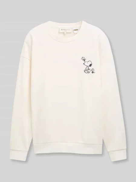 Bluza o kroju relaxed fit z haftem peanuts z przodu Tom Tailor Denim biała