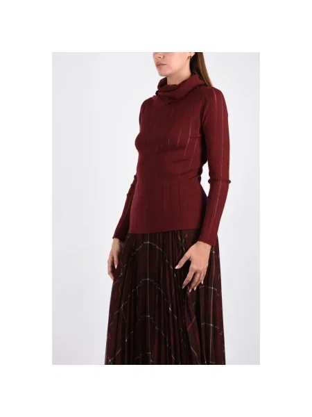 Sweter z golfem Max Mara Studio wełniany w paski do golfa czerwony