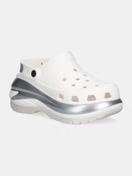 Crocs papuci Mega Crush Metallic Clog femei cu platforma alb
