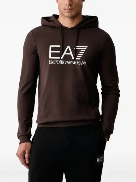 Hanorac cu glugă Ea7 Emporio Armani cu imagine maro