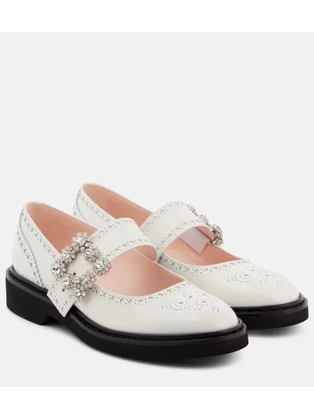 Pantofi cu toc Roger Vivier din piele cu model floral alb