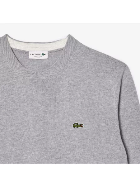 Lacoste Sweter Z Okrągłym Dekoltem Z Organicznej Bawełny szary