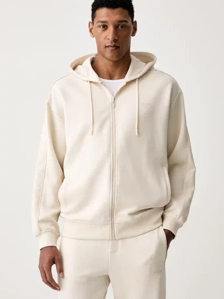 Guess bluza rozpinana z kapturem z lyocellem KENNETH beżowa