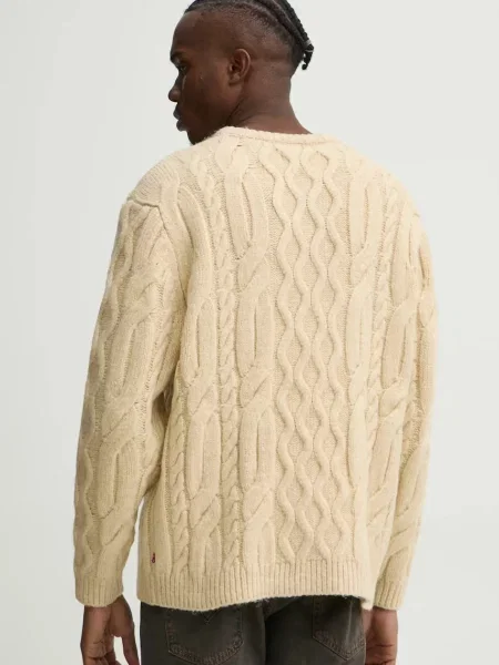 Svetr z vlněné směsi Levi's pánský hřejivý béžová
