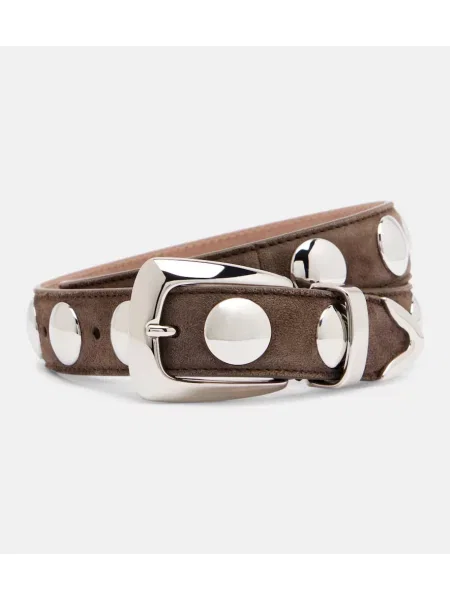 Curea Khaite din piele cu tepi maro