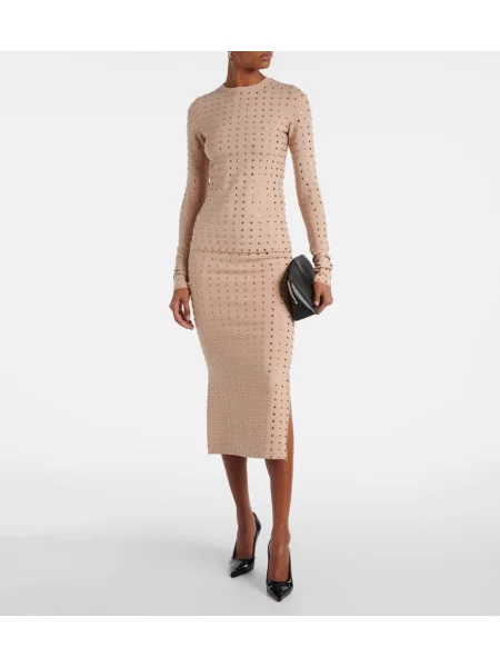 Fustă midi Sportmax de cristal până la genunchi bej