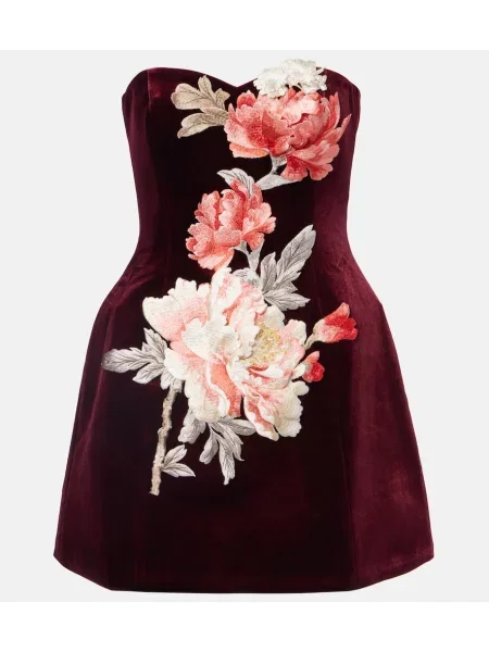 Rochie Leo Lin de catifea cu model floral bordo
