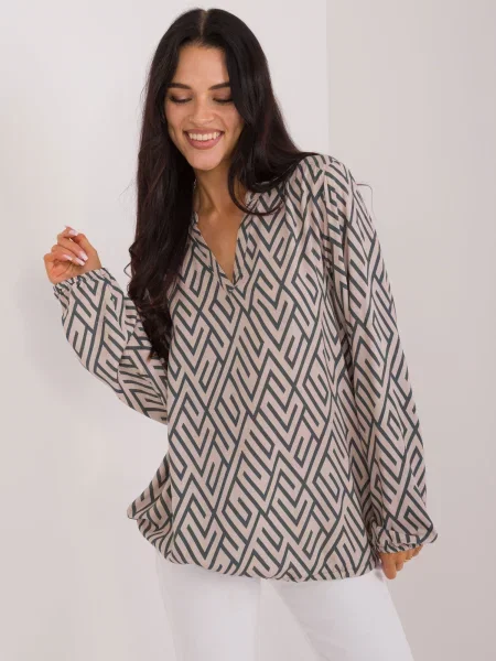 Bluză Fashionhunters cu imprimeu geometric bej