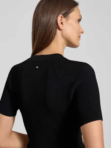 Sukienka o długości do kolan z prążkowaniem i rękawem o dł. Armani Exchange czarna