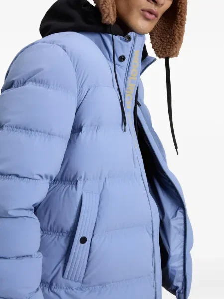 Geacă cu puf Woolrich cu glugă stretch albastru