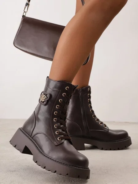 Botine stil worker VICES cu Ornament Metalic pe Carâmb Cevea Maro negre