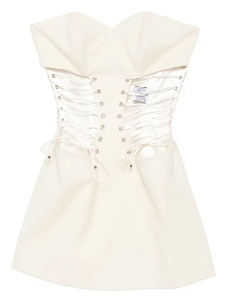 Rochie mini Vestiaire D'un Oiseau Libre cu șireturi din dantelă de costum alb