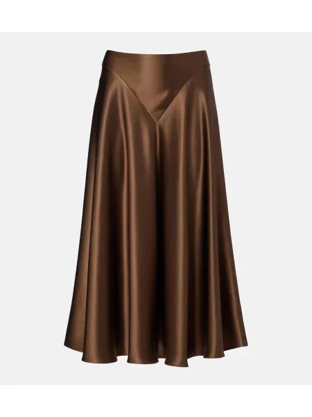 Satynowa spódnica midi Altuzarra do kolan brązowa