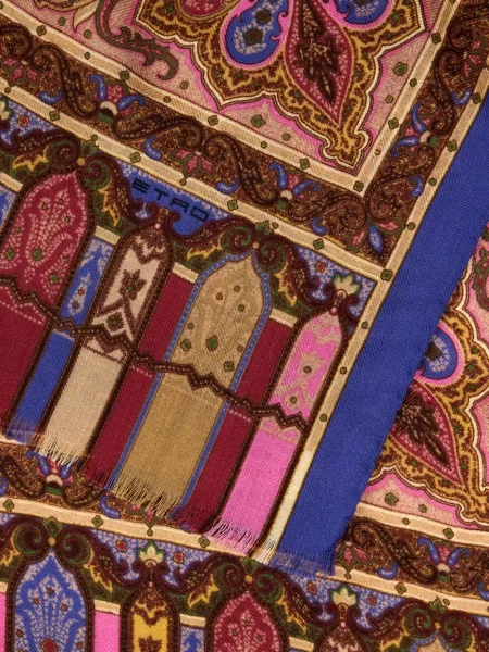 Fular Etro de lână cu model paisley albastru