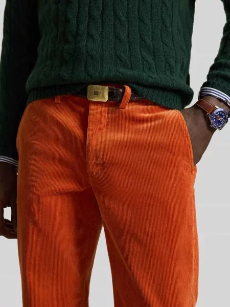 Spodnie sztruksowe o kroju straight fit z mieszanki bawełny Polo Ralph Lauren pomarańczowe