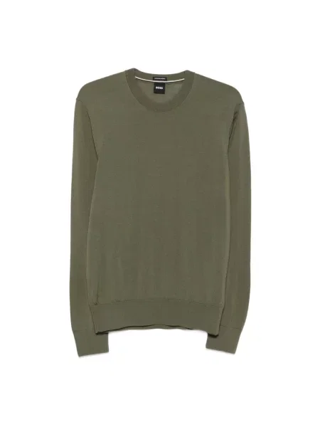 Lniany sweter Boss zielony
