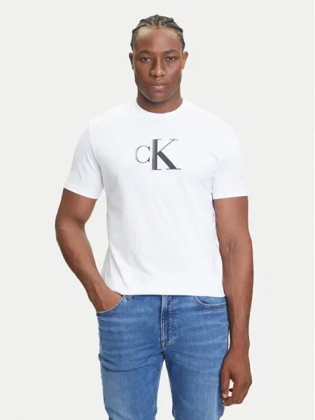 Тениска Calvin Klein Jeans с принт бяло