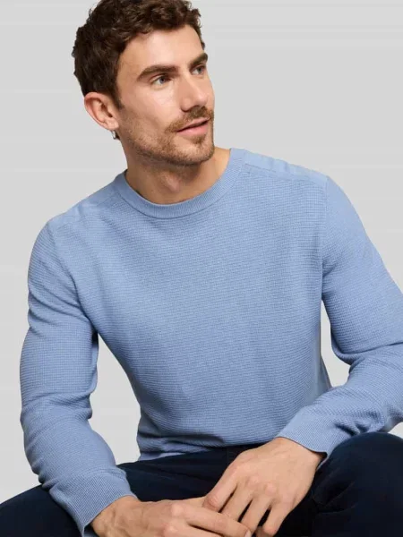 Sweter o kroju regular fit z okrągłym dekoltem i kołnierzem crew neck Tom Tailor niebieski