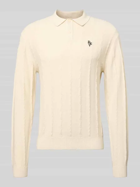 Sweter z dzianiny z fakturowanym wzorem i kołnierzykiem polo Review