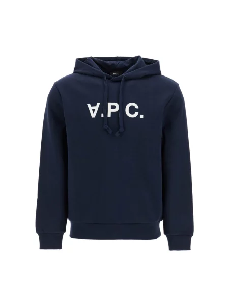 Bluza z kapturem A.p.c. z kapturem z nadrukiem ze sznurkiem niebieska