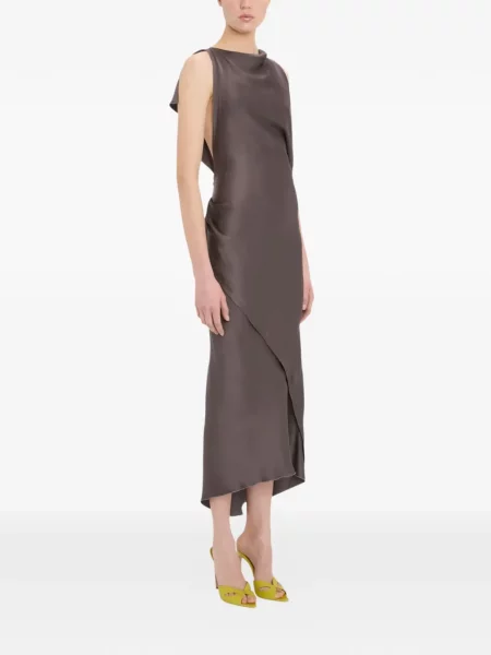 Rochie midi Victoria Beckham asimetrică maro