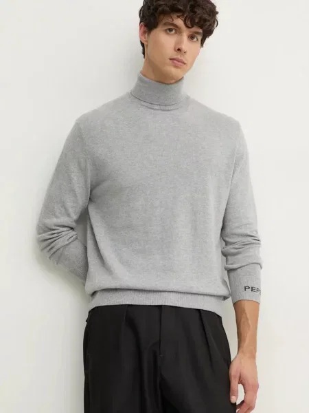 Пуловер с вълна Pepe Jeans NEW ANDRE TURTLE NECK мъжки от лека материя с поло сиво