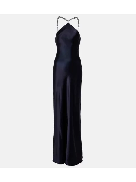 Rochie Staud din satin cu gât halter de costum albastru