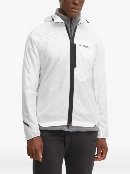 Пухен елец Adidas на райета с качулка бяло