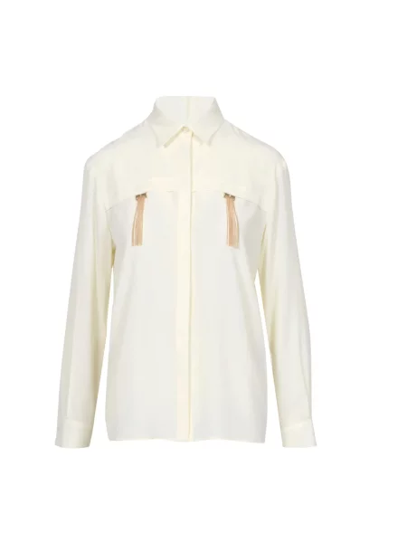Jedwabna koszula Simona Corsellini z frędzli biała