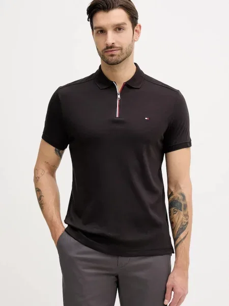 Μπλουζάκι πόλο Tommy Hilfiger ανδρικό μαύρο