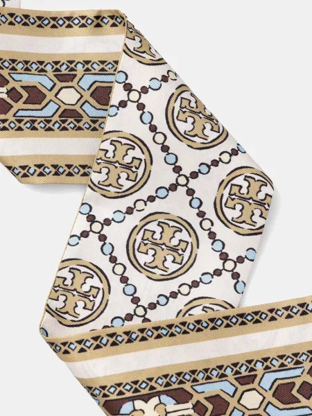 Fular Tory Burch de mătase bej