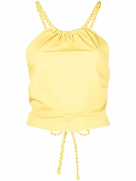 Top Red Valentino cu șireturi din dantelă cu gât halter roșu