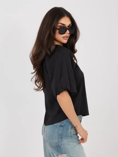 Bluză Sublevel cu decolteu rotund negru