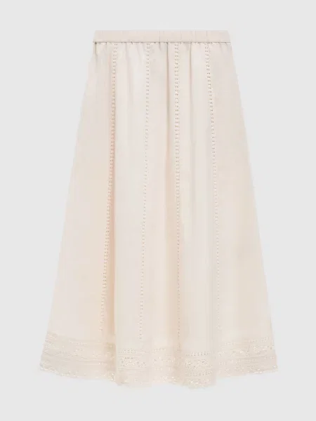 Спідниця кольору айворі GERGO з льону з вишивкою Max Mara Weekend бежева