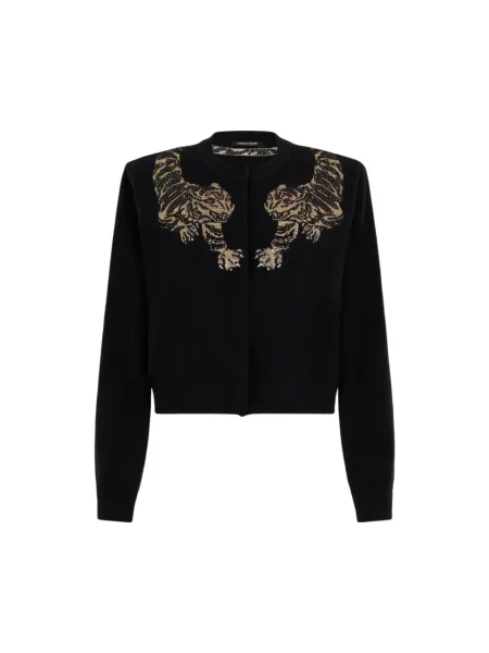 Kardigan Roberto Cavalli wełniany w tygrysie prążki czarny